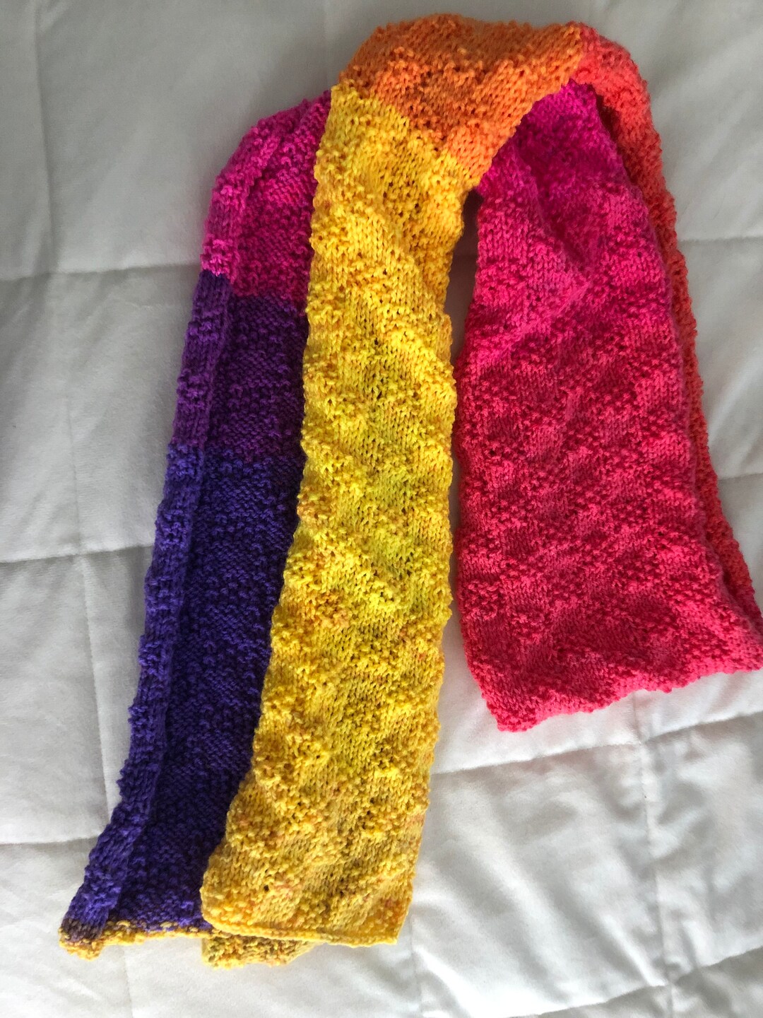 Rainbow Knitted Scarf - Etsy