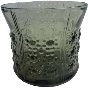 Vintage 1970&#39;s Orrefors Sweden Flora Mini Vase Smoke Gray Green Glass