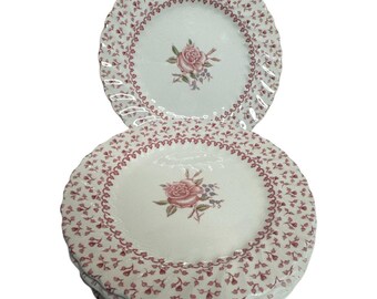 Rose Bouquet by Johnson Bros Ironstone Mauve Pink 6 Dessert Plates