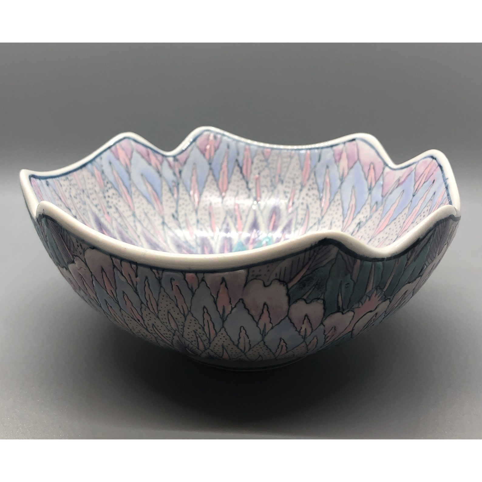 Vintage Porcelain Toyo Japan Pastel Uniqe Bowl With Leaves & Etsy