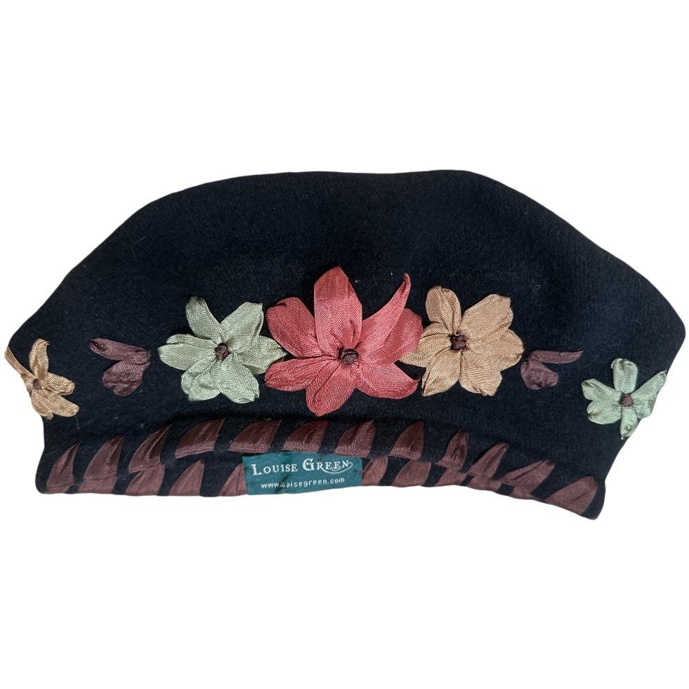 Vintage Louise Green Millinery Black Embroidery Floral Ribbon - Main Image