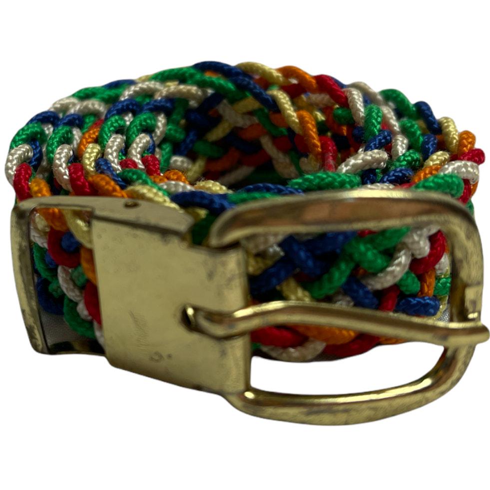 Vintage Gutos Braided Multicolor Rope Belt With Brass Buckle 