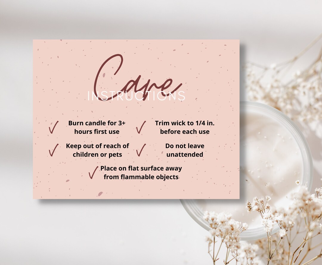 Neutral Candle Care Card for Small Business, Etsy Candle Care Card ...