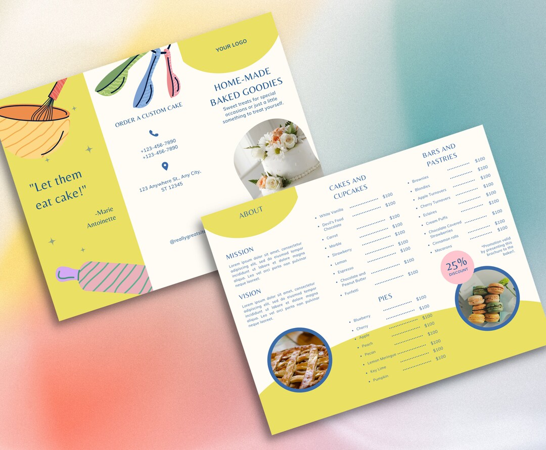 Trifold Brochure Price List Template for Bakery Editable Etsy Australia
