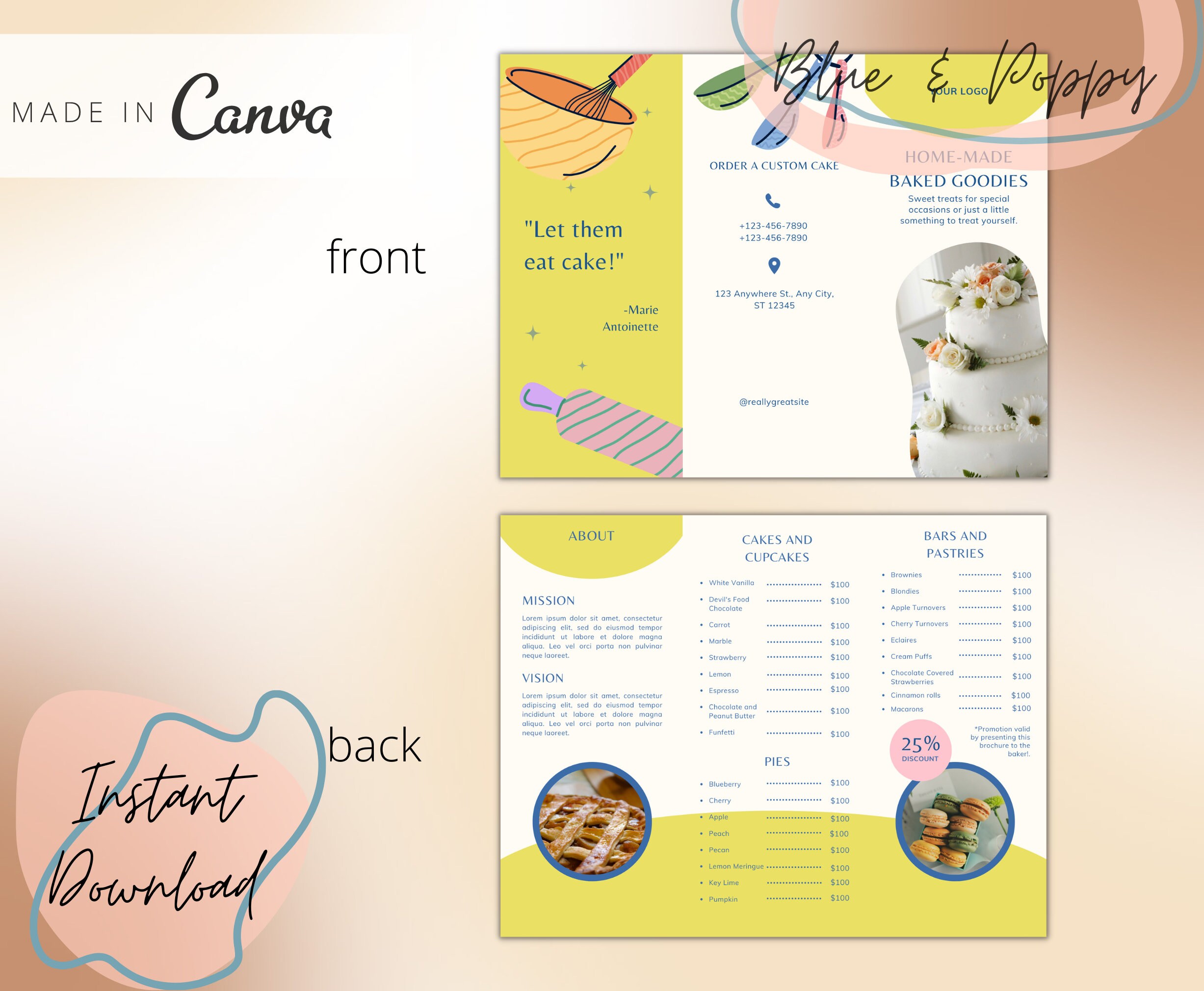 Trifold Brochure Price List Template for Bakery Editable Etsy Australia