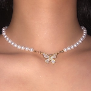 Gold Butterfly Pearl Choker With Pendant Set With Imitation Pearl Vintage  Style For Womens Simple Clavicle Look Perfect For Weddings And Special  Occasions From Fashionstore666, $1.81
