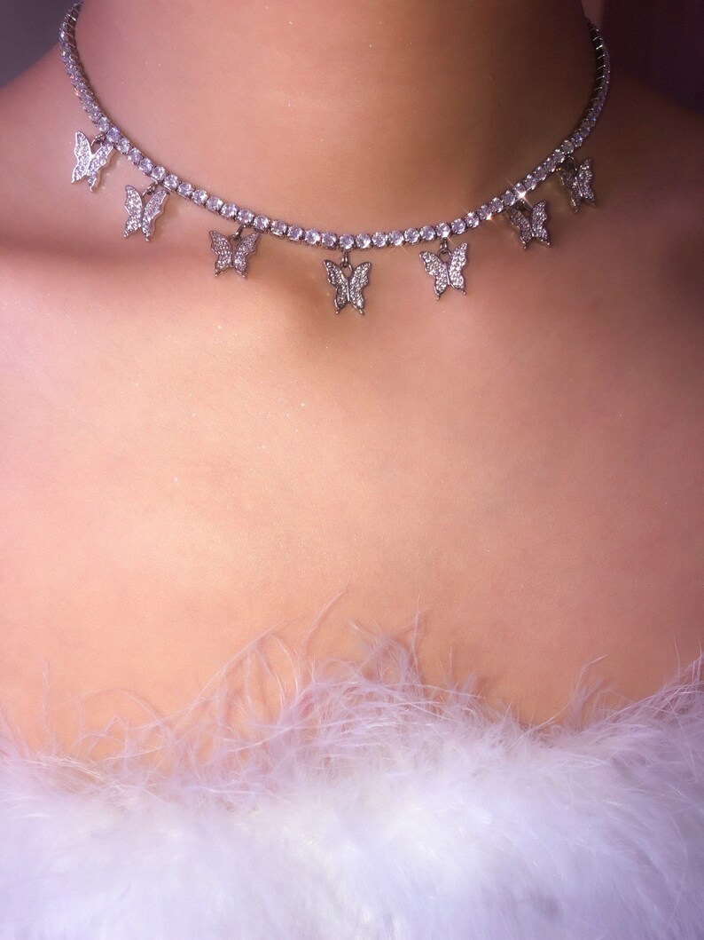 Set Me Free Choker Butterfly choker Butterfly tennis choker Iced Cuban link