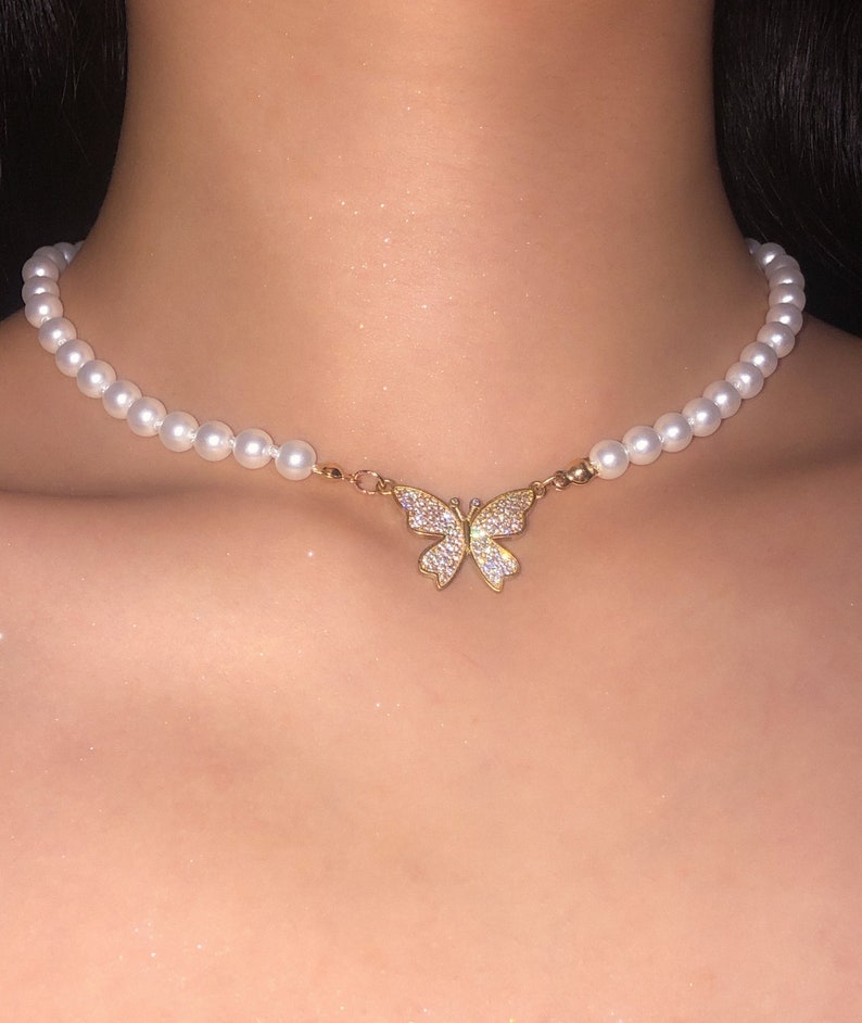 Butterfly Pearl Choker 18k Gold Plated Vivienne Westwood Etsy