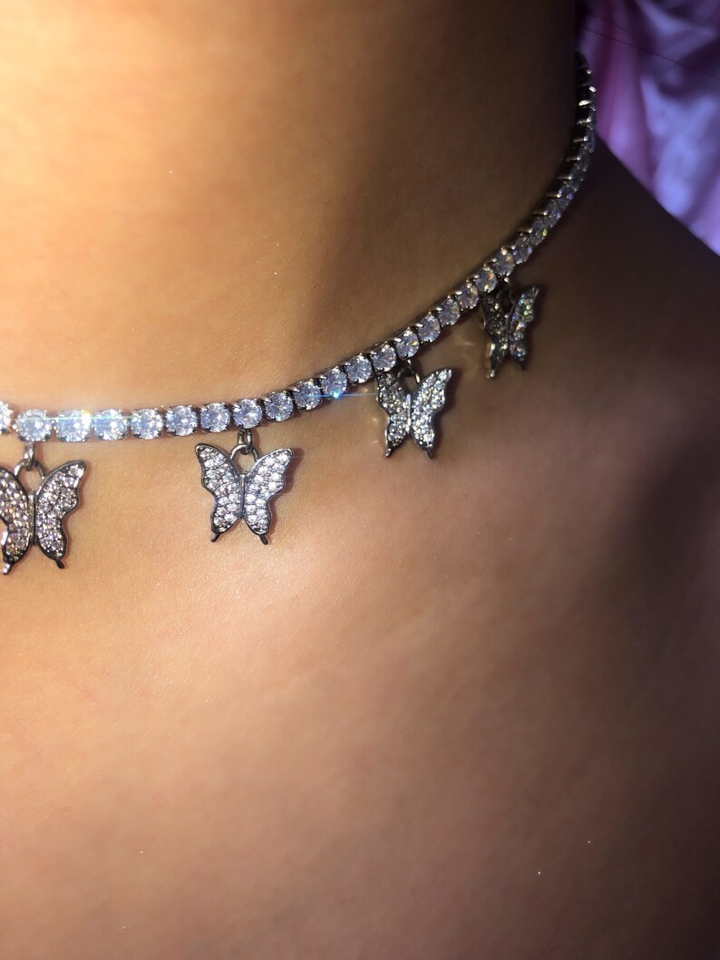 Set Me Free Choker Butterfly choker Butterfly tennis choker Iced Cuban link