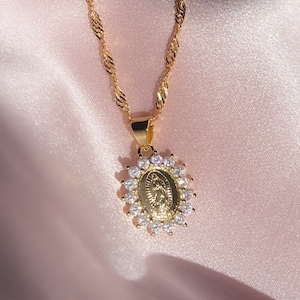 Collier Vierge Marie-Dame de Guadalupe en plaqué or 18 carats sur argent sterling