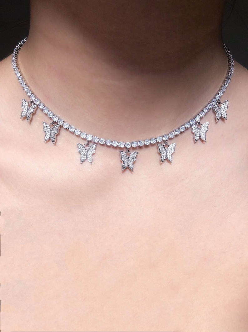 Set Me Free Choker Butterfly choker Butterfly tennis choker Iced Cuban link