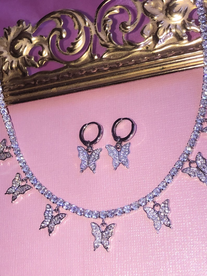 Set Me Free Choker Butterfly choker Butterfly tennis choker Iced Cuban link