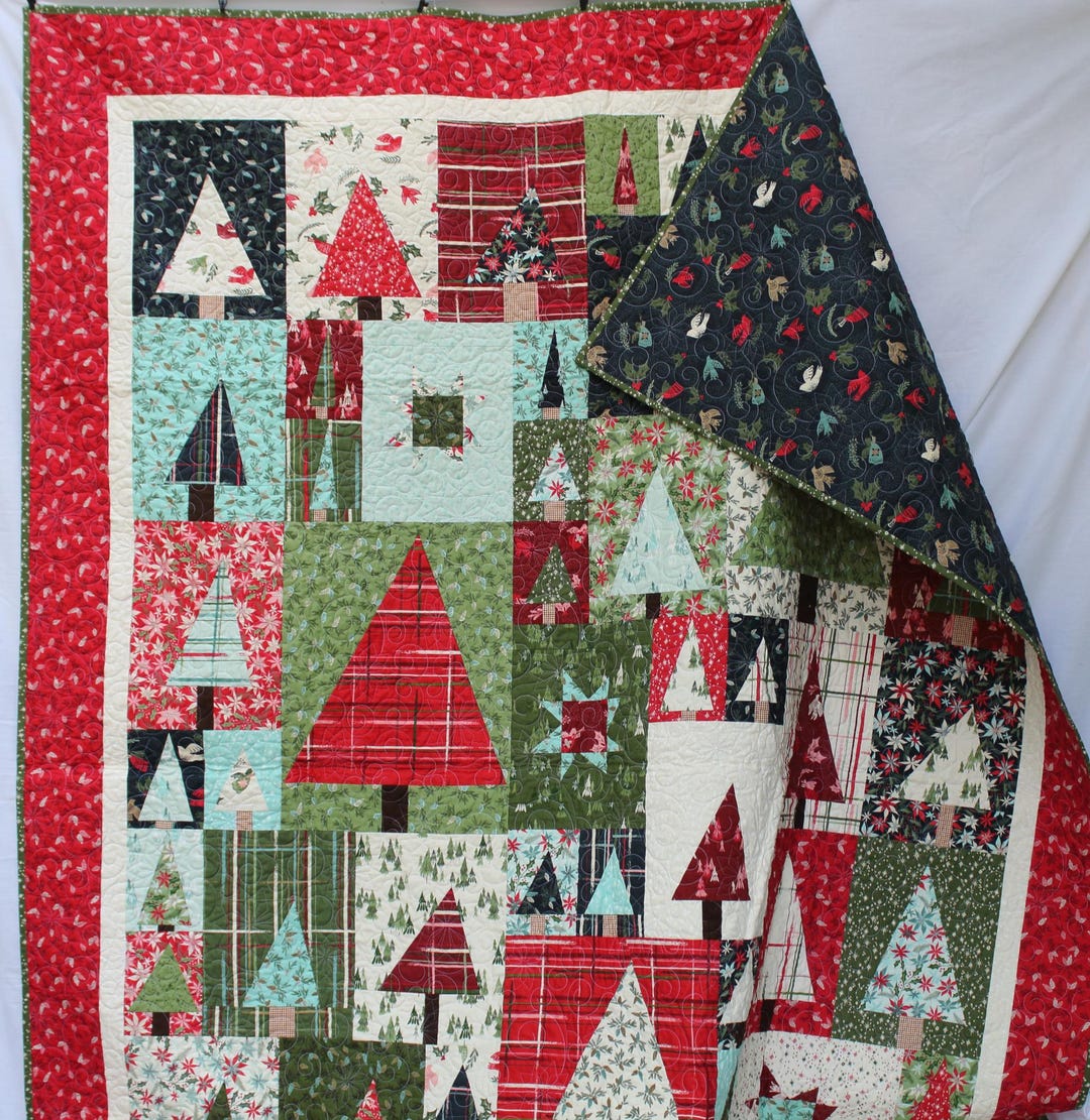 Handmade Pine Hollow Patchwork Forest Finished Quilt | Pine Trees ...