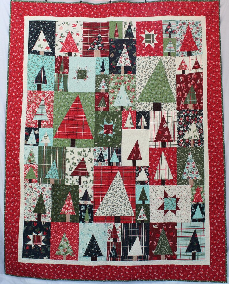 Handmade Pine Hollow Patchwork Forest Finished Quilt | Pine Trees ...