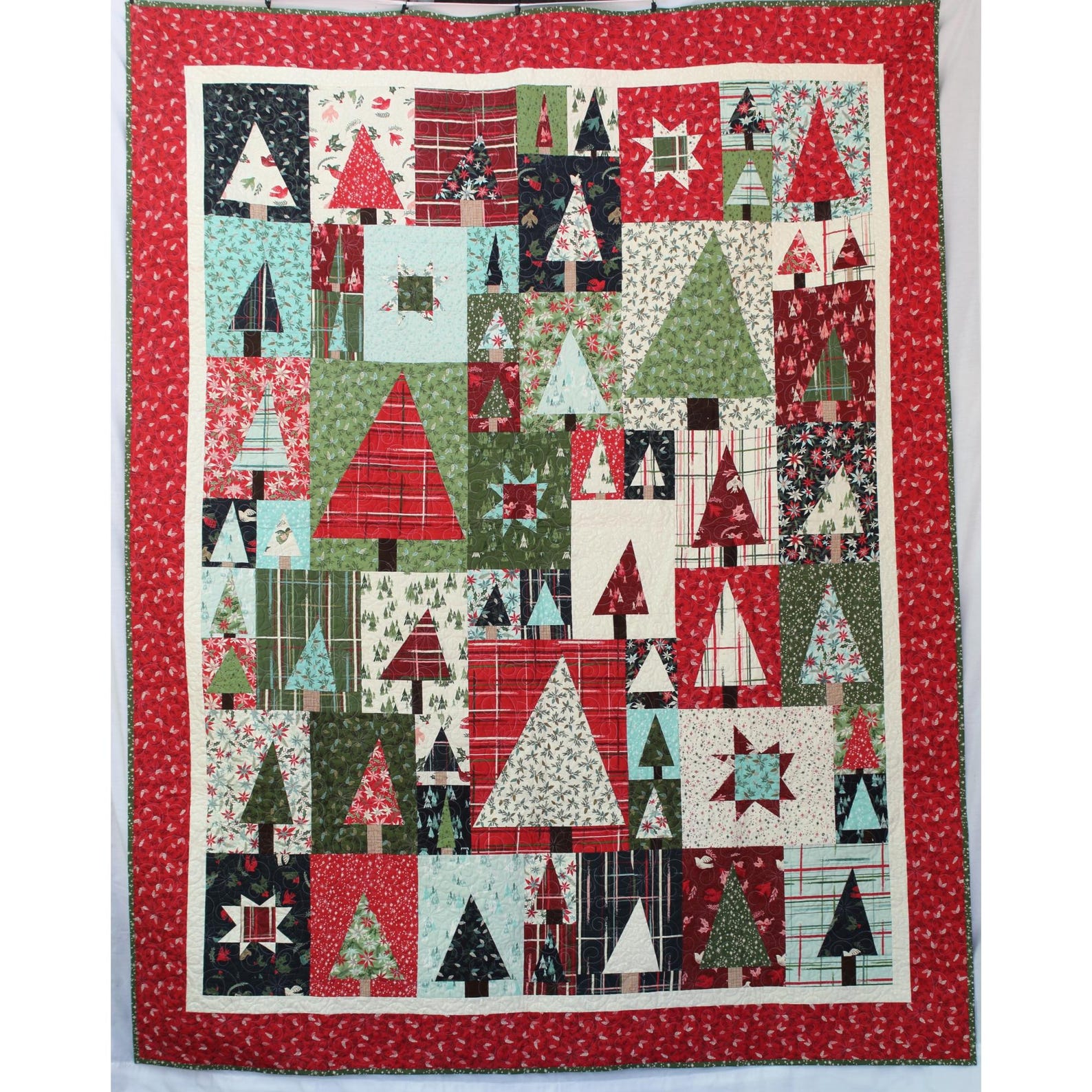 Handmade Pine Hollow Patchwork Forest Finished Quilt | Pine Trees ...