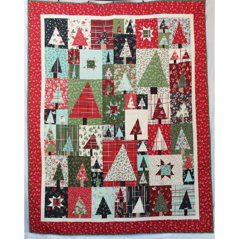Handmade Pine Hollow Patchwork Forest Finished Quilt | Pine Trees ...