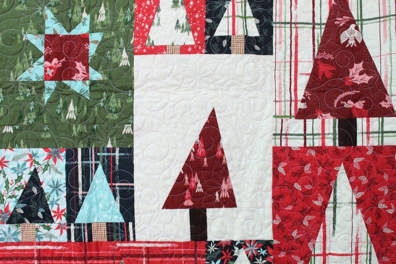 Handmade Pine Hollow Patchwork Forest Finished Quilt | Pine Trees ...