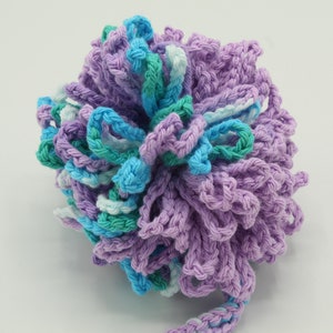 100% Cotton | Loopy Pouf | Body Shower Pouf | Half Lavender, Half Beach Ball Blue