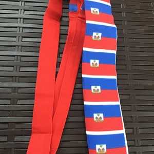 Haitian Color Neck Tie .Red White Blue Slender  and Sleek.Rich Bold Color length  54&quot; l x 2&quot; wide.