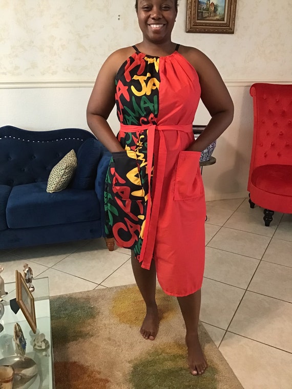 rasta halter dress Vintage Boho Black Halter Rasta Stripes Party Maxi Dress S