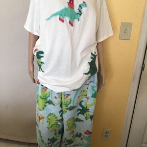 Puede incluir: Camiseta blanca con un dinosaurio verde que lleva un gorro de Pap&aacute; Noel rojo y un &aacute;rbol de Navidad verde y rojo en la parte delantera. Pantal&oacute;n de pijama a juego con estampado de dinosaurio verde y rojo.