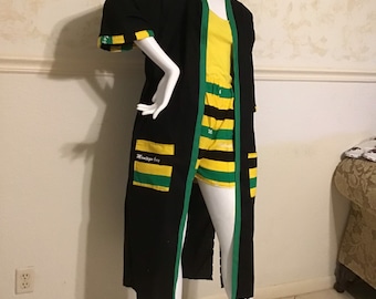 Handmade Black Coat, Jamaican Trim, Elegant Casual Style