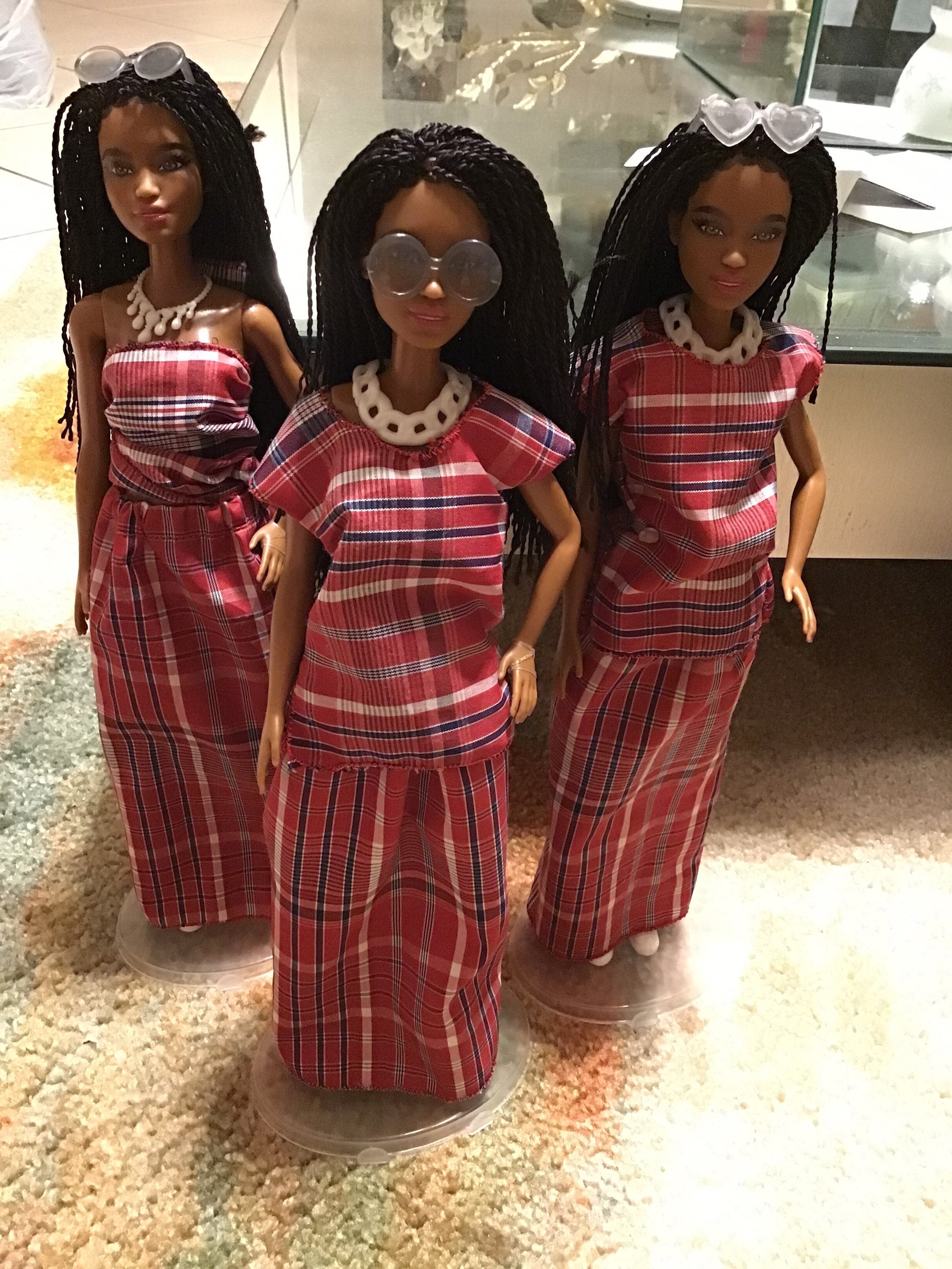 Jamaican Red Bandana Plaid 2 Piece Outfit on Black Barbie -  Sweden