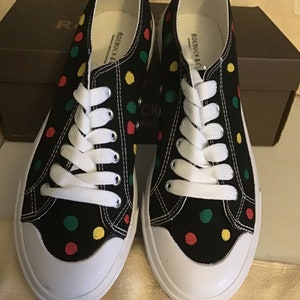 New Jamaican color  sneaker, Black lace up  .Hand Painted Rasta Dots red/green/gold Designs Size US 8 M