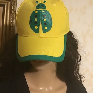 Jamaican Style Baseball Cap,Hand Painted  lady Bug Cute