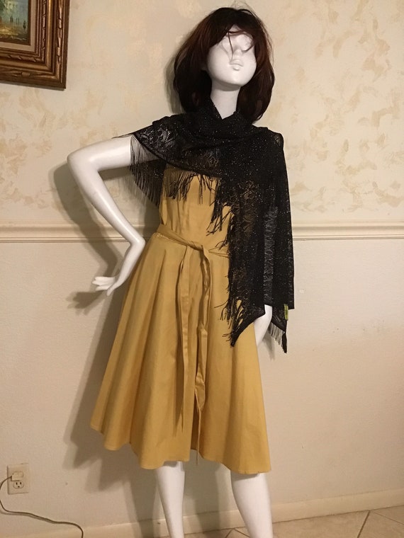 Brand New Black and Gold Scarf with Fringe Elegant Rich Size 62" x 32".
