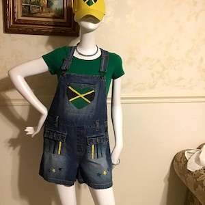 Womens Overall Denim Blue Jeans Redesigned Jamaican Style.Size Med.