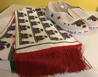 Handmade Haitian Flag Scarf, Rich Vibrant Colors, Fringe