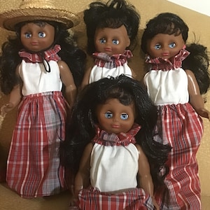 Jamaican Red Bandana Two Piece Outfit .Handmade, on Vintage  African American Bed Doll. Beautiful.Doll 13” x 4 1/2