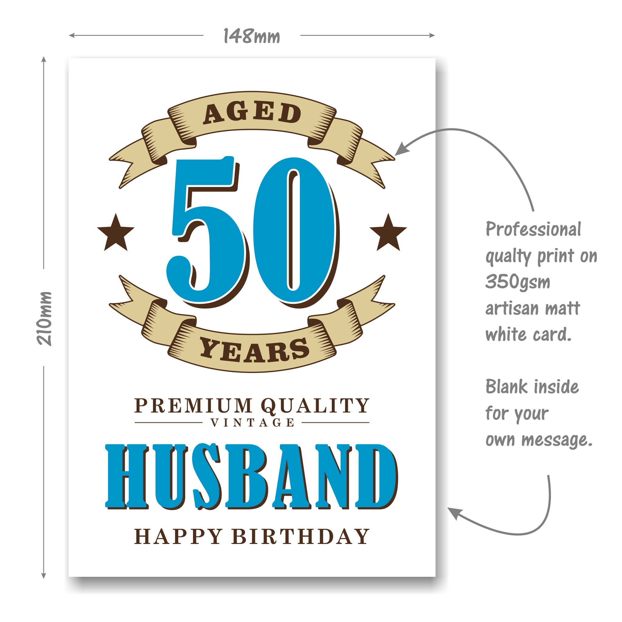 Happy 50th Birthday Card for Husband Aged 50 Years Etsy
