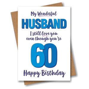Funny 60th Birthday Card for Wonderful Husband Age 60 Sixty - Etsy