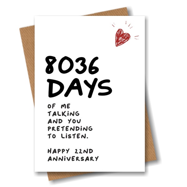 22nd Anniversary Card - 8036 Days of me Talking - Funny for Husband Boyfriend 22 Year Wedding