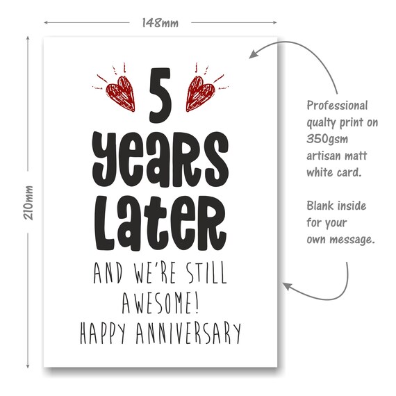 5th Anniversary Card - 5 Years Later and Still Awesome - Etsy
