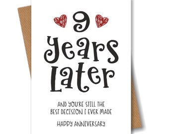 Carte d&#39;anniversaire de 9 ans - La meilleure décision que j&#39;ai jamais prise - Carte drôle des 9 ans pour mari, femme, petit ami, petite amie