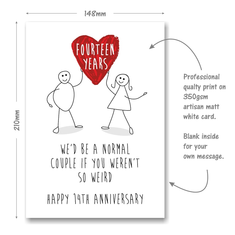 14th Anniversary Card Fourteen Year Love Heart image 3