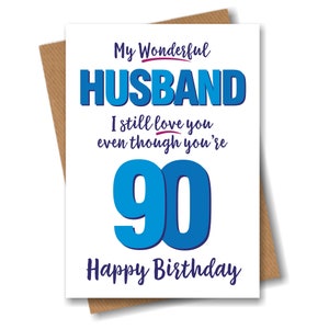 Funny 90th Birthday Card for Wonderful Husband Age 90 Ninety image 1