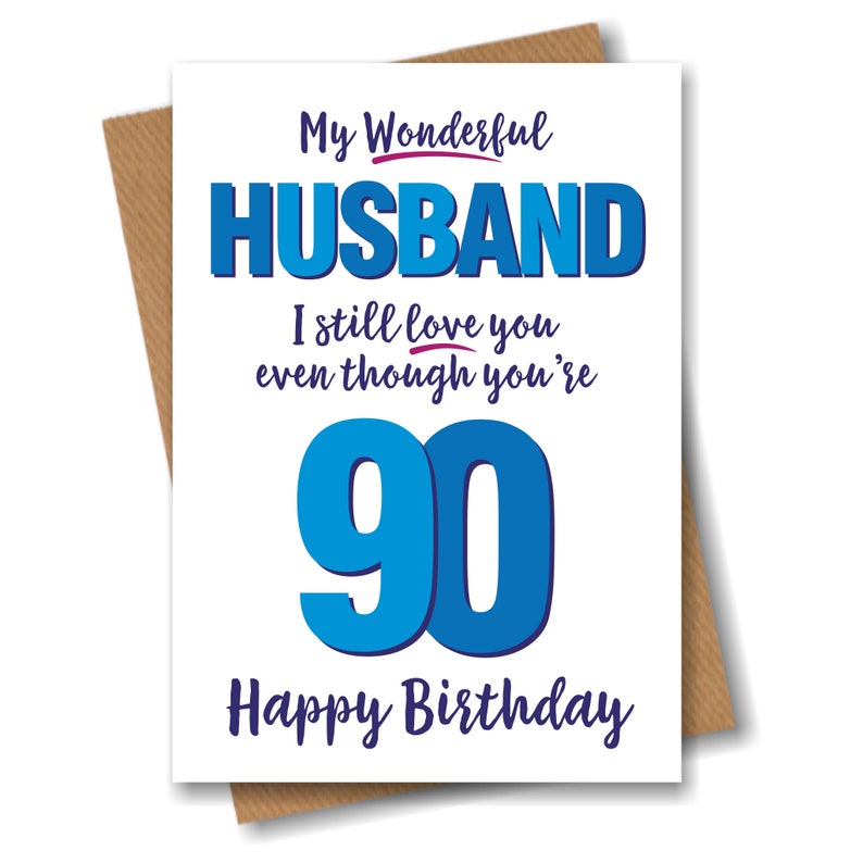 Funny 90th Birthday Card for Wonderful Husband Age 90 Ninety image 1