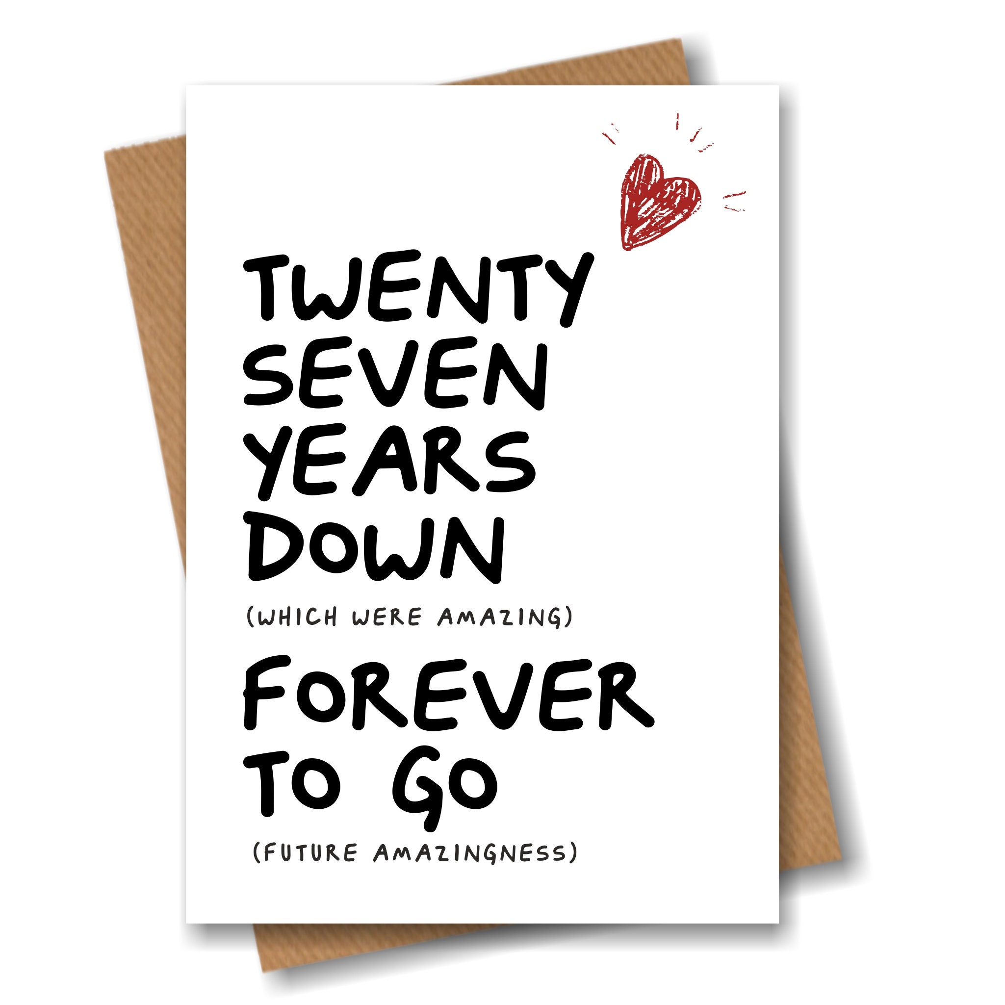 27th Anniversary Card - Twenty Seven Years Down Forever To Go - 27 Year Wedding Anniversary