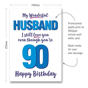 Funny 90th Birthday Card for Wonderful Husband Age 90 Ninety image 2