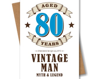 80th Birthday Card Vintage Age 80 Eighty Husband Brother Dad Men Grandad Grandpa Old