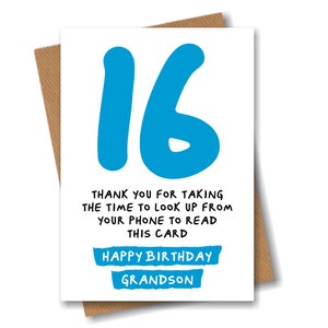 Grandson 16th Birthday Card - Funny Joke for 16 Sixteen Year Old Grandson