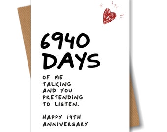 Carte 19e anniversaire - 6940 jours sans moi - Amusante pour mari, petit ami, 19 ans de mariage