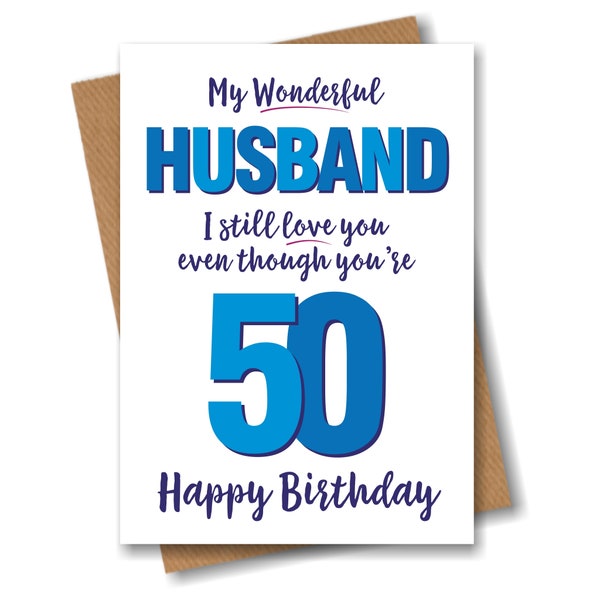 Funny 50th Birthday Card for Wonderful Husband Age 50 Fifty