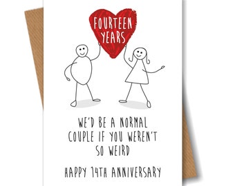 14th Anniversary Card - Fourteen Year Love Heart