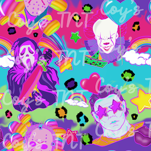 90s lisa frank inspired horror seamless file *digital* only Valentine, Halloween, rainbow scary movie, millennial PNG file *digital* only