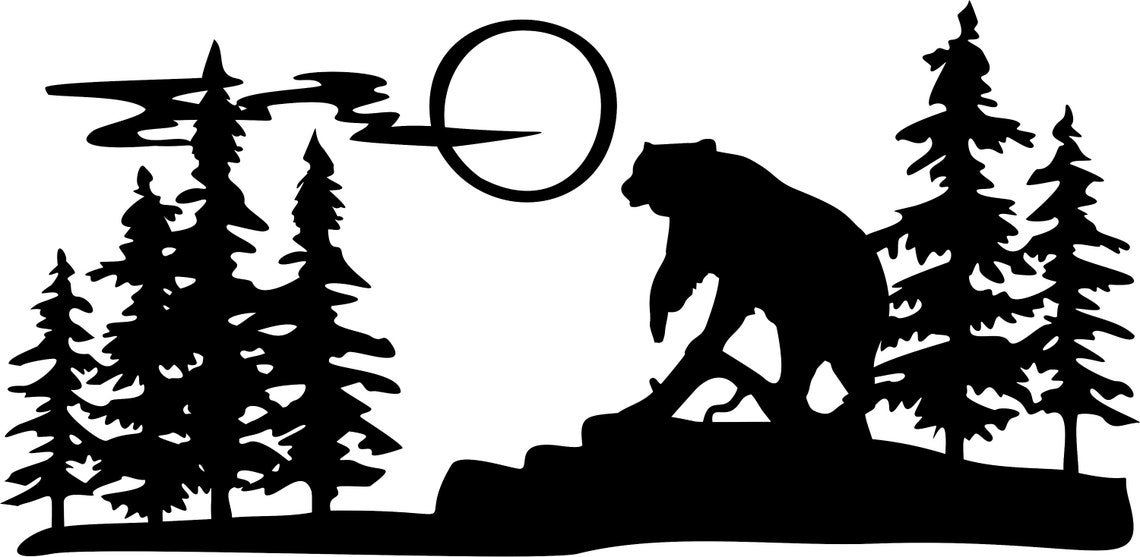 Bear in Woods Silhouette Wooden Wall Hanging Etsy